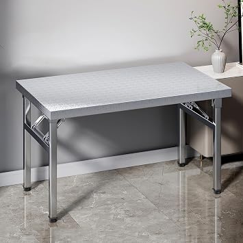 Folding Prep Table, Stainless Steel Folding Table, Foldable Stainless Steel Table for Home Kitchen Restaurant Garage Warehouse80x60x72cm