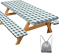 Vista 13 de Funda de mesa de picnic con fundas para bancos, elementos esenciales de camping, mantel de camping impermeable y a prueba de viento con bolsa
