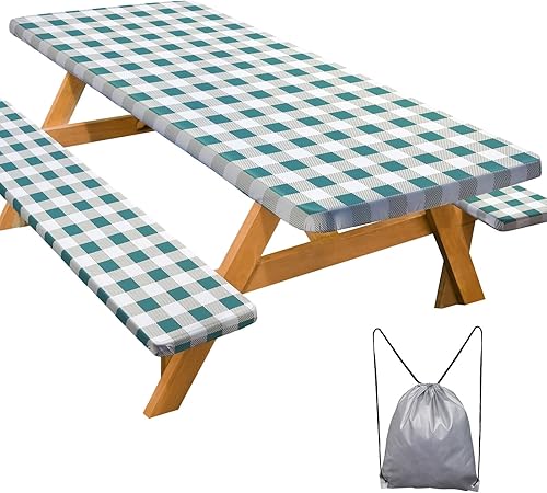 Miniatura 45 de Play Tailor - Mantel para mesa de pícnic con cubiertas para bancas, impermeable y a prueba de viento con bolsa de cordón, ajustable a mesas y bancas