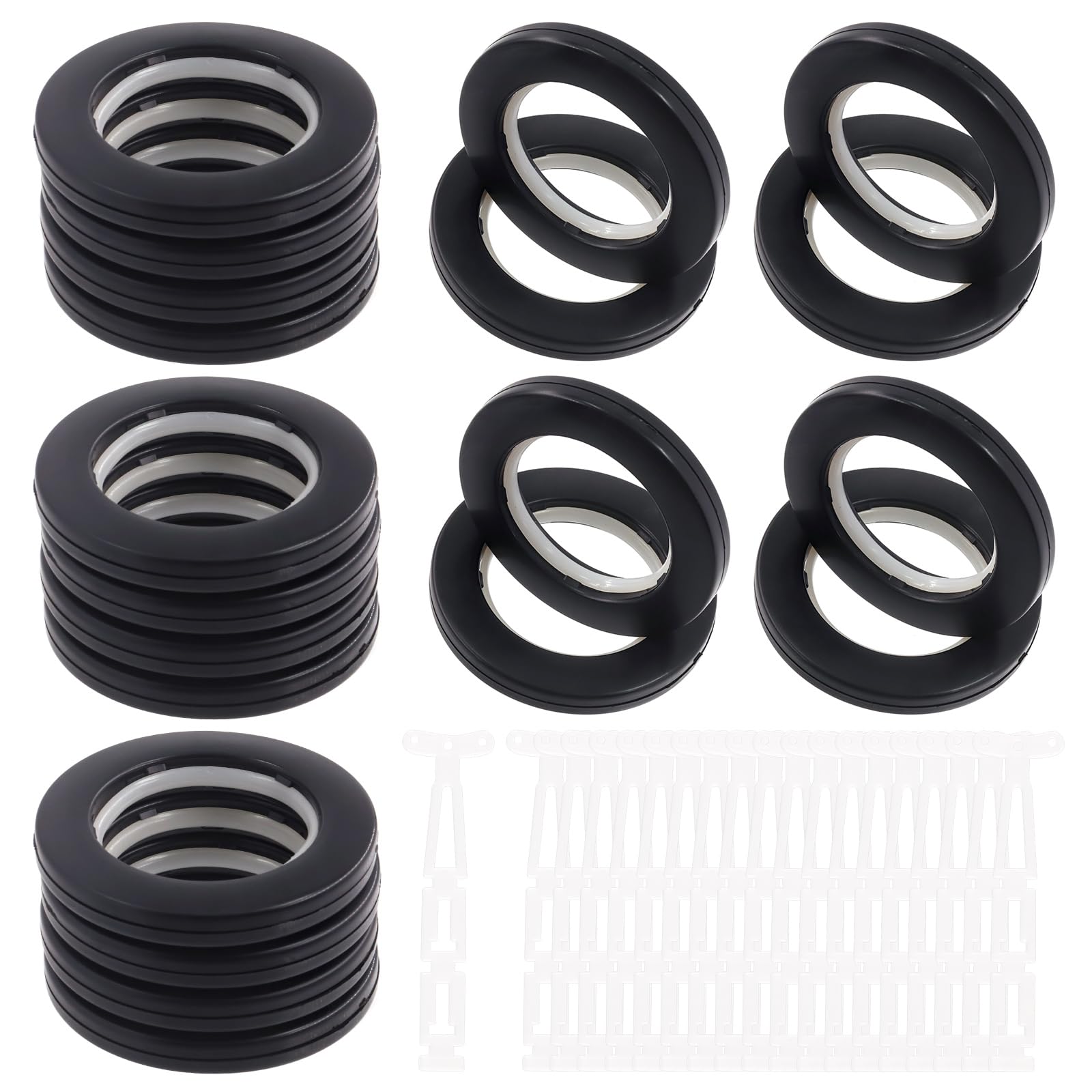Anillos de cortina redondos de plástico negro Rustark con ojales de 42 mm