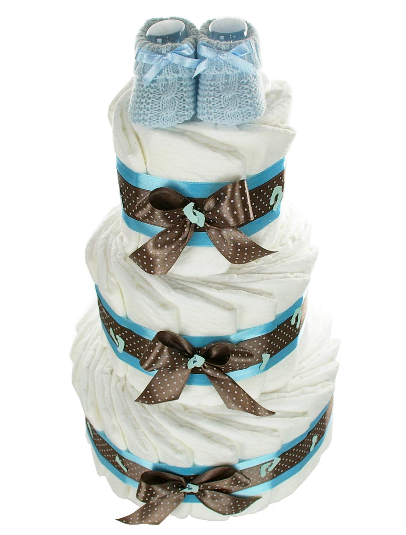 Gâteau de couches XXL avec Baby Booties Bleu Cadeau Naissance Baptême