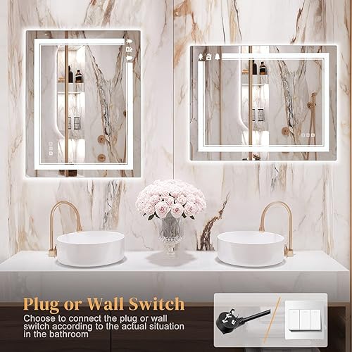 Miniatura 3 de Espejo retroiluminado LED de 36 x 24 pulgadas espejo de baño con tira de luz incorporada función antivaho brillo ajustable táctil memoria de apagado