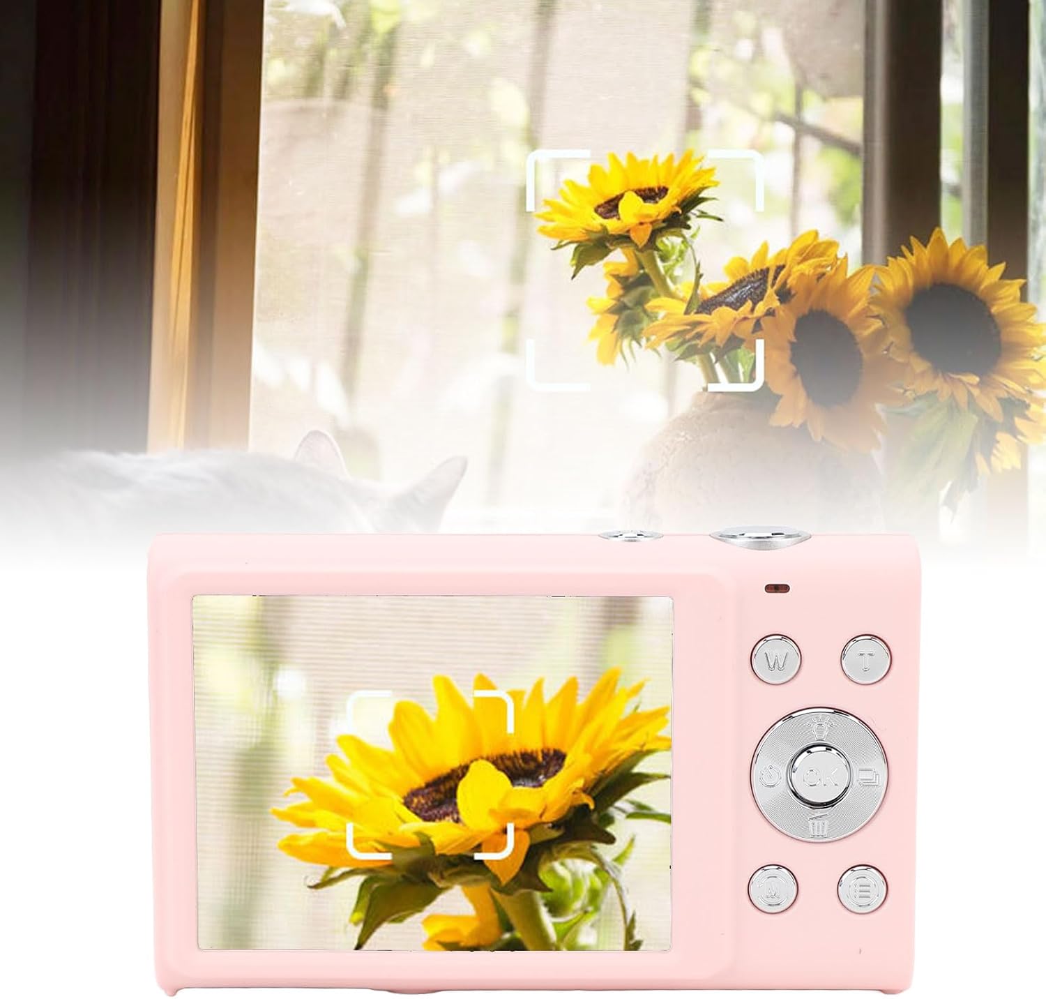 Sanpyl Digital Camera, 2.7K 48MP Autofocus 16x Digital Zoom Vlogging Camera with 2.8 Inch Screen, Portable Compact Point Shoot Camera for Adult Beginner (Roseate)