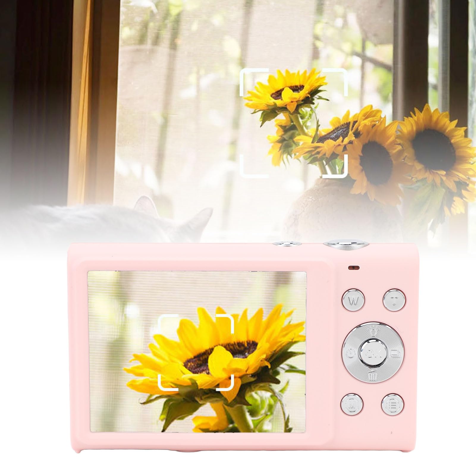 Cámara digital compacta de 2.7 K, 48 MP, función automática, zoom de 16x, pantalla de 2.8 pulgadas para entusiastas de los viajes, vloggers y principiantes (Roseate)