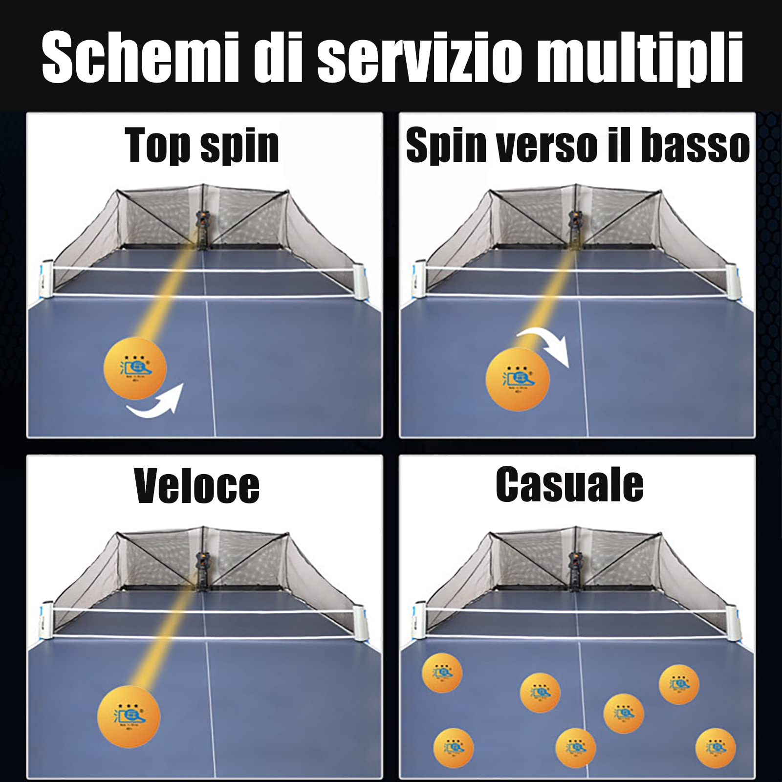 Macchina per Palline da Ping Pong Macchina per Palline Automatica Multi-Rotazione Multi-Goccia Macchina per Palline / 9 Diversi Robot da Ping Pong con Palline Rotanti