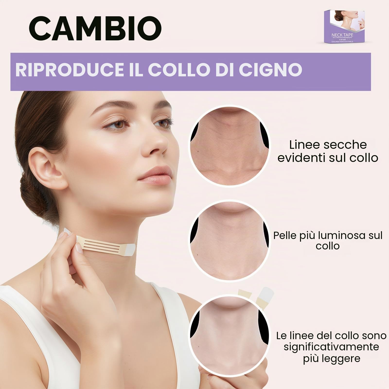 24 patch Adhésif De Lifting du Cou, Autocollant De Levage du Cou, 20 patch Invisibles + 4 Élastiques, accessori di bellezza anti-invecchiamento per Contour V Instantané, Visage, Yeux