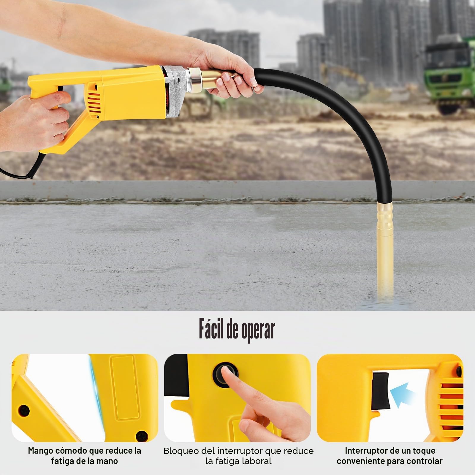 Agitador eléctrico de hormigón, 800 W, botella vibratoria interior, botella vibratoria de 4800 rpm, para la construcción de túneles, puentes, carreteras