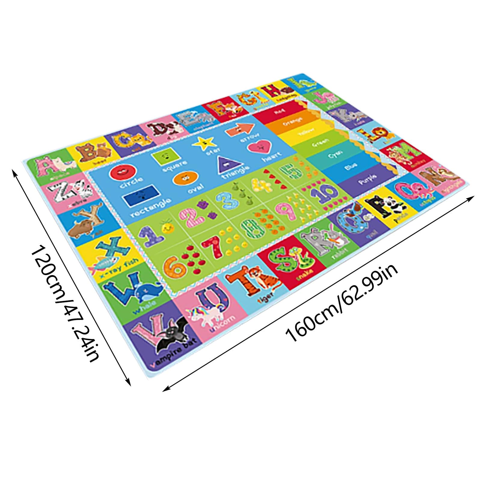 Generisch Pädagogischer Spielteppich 120 x 160 cm Lernmatte Alphabet Zahlen Tiere Formen Farben rutschfeste Unterseite Fusselfreier Teppich Strapazierfähige Kanten Weiche Krabbelmatte