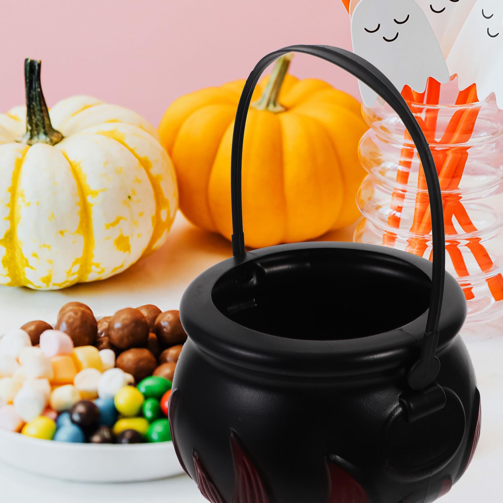 jojofuny Halloween Süßigkeiteneimer mit Gestell aus Kunststoff und Eisen Tragbar und Praktisch für Festliche Atmosphäre zu Hause und Partydekoration
