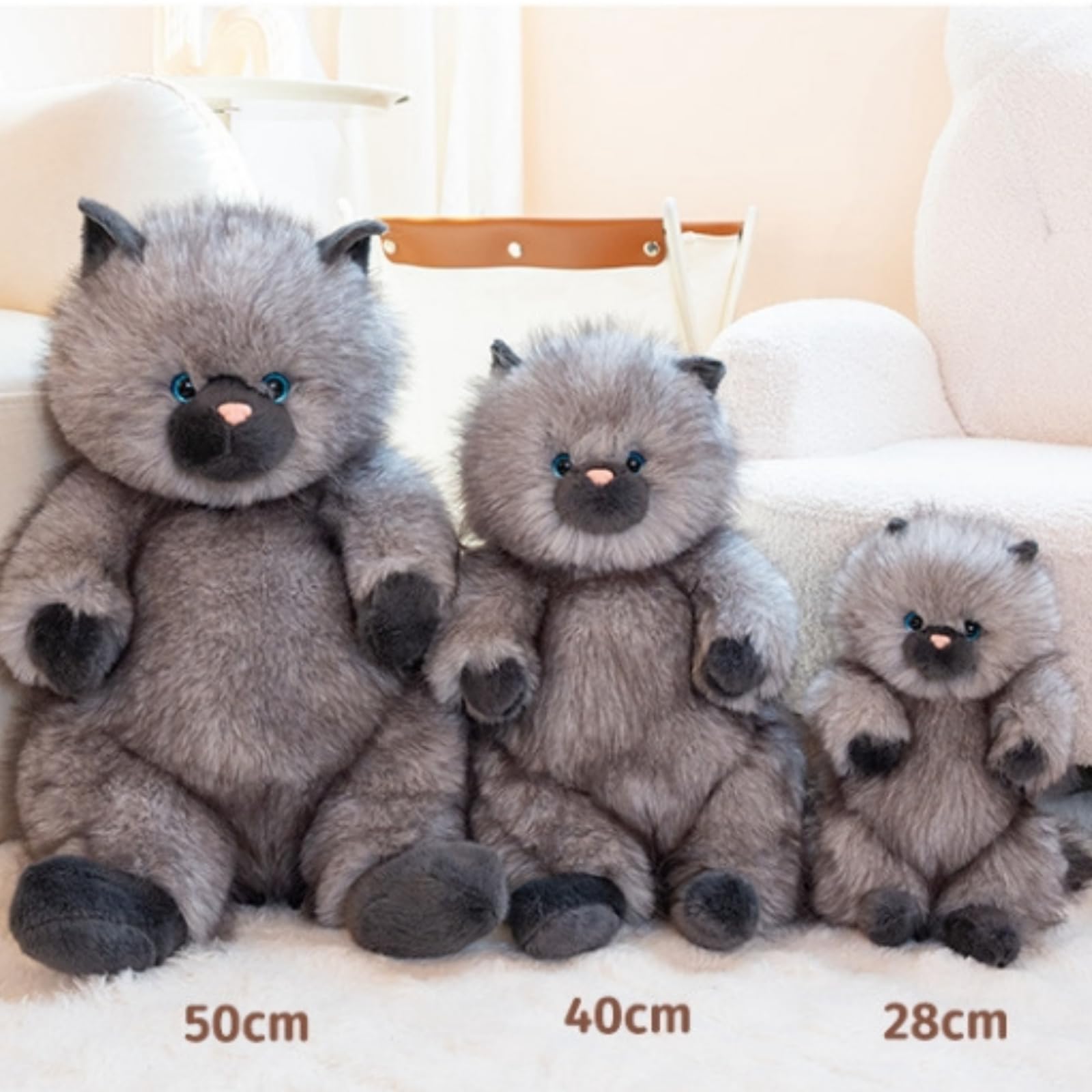 Langhaar Siam Katze Plüschtier, Weiches Flauschiges Katzen Kuscheltier, 28/40/50 cm Stofftier Schlafkissen, Geschenk für Mädchen Kinder & Erwachsene (50cm,HUI)