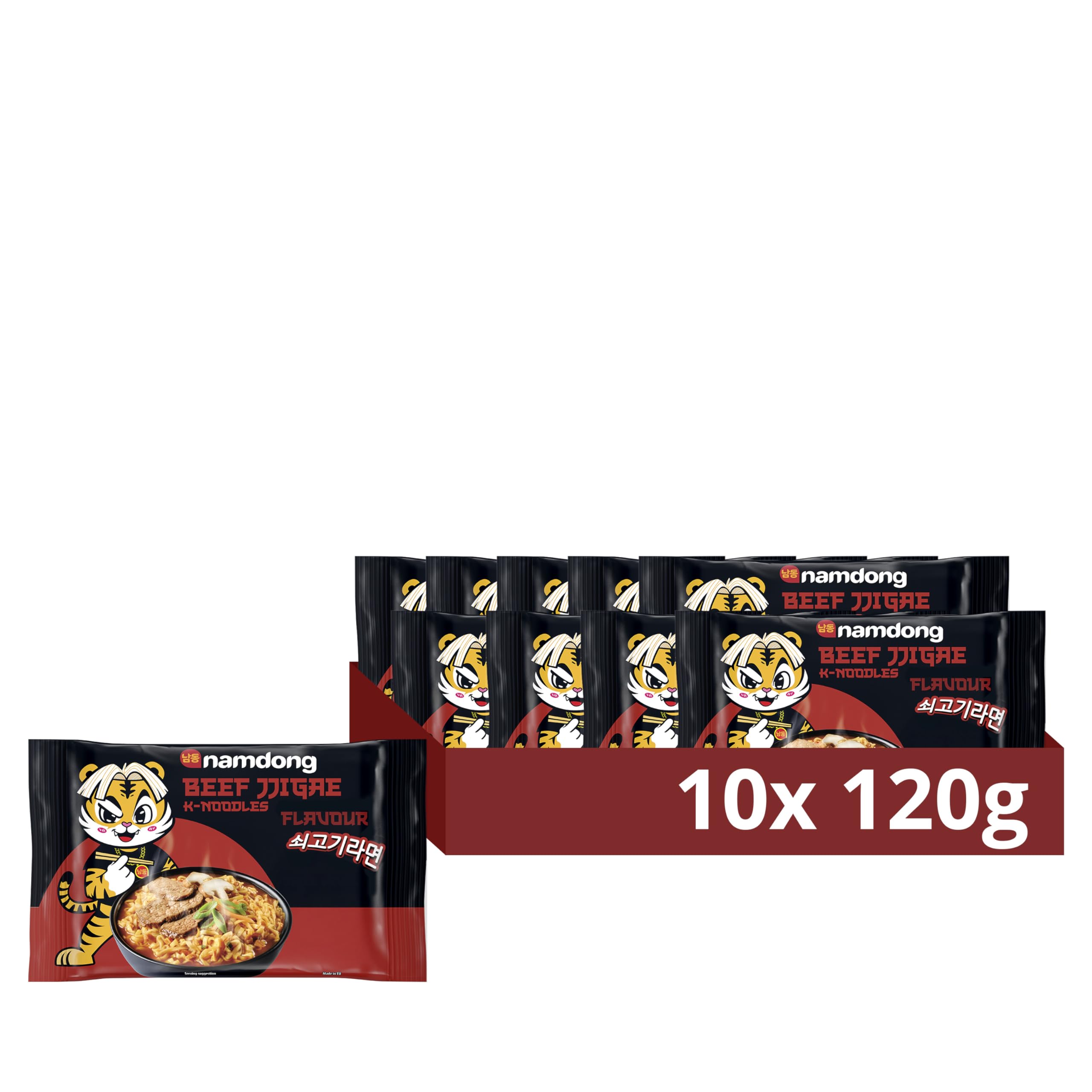 Namdong Beef Jjigae Noodle Block Korean-style instant noodles with a sachet of chilli mix 10x 120 g