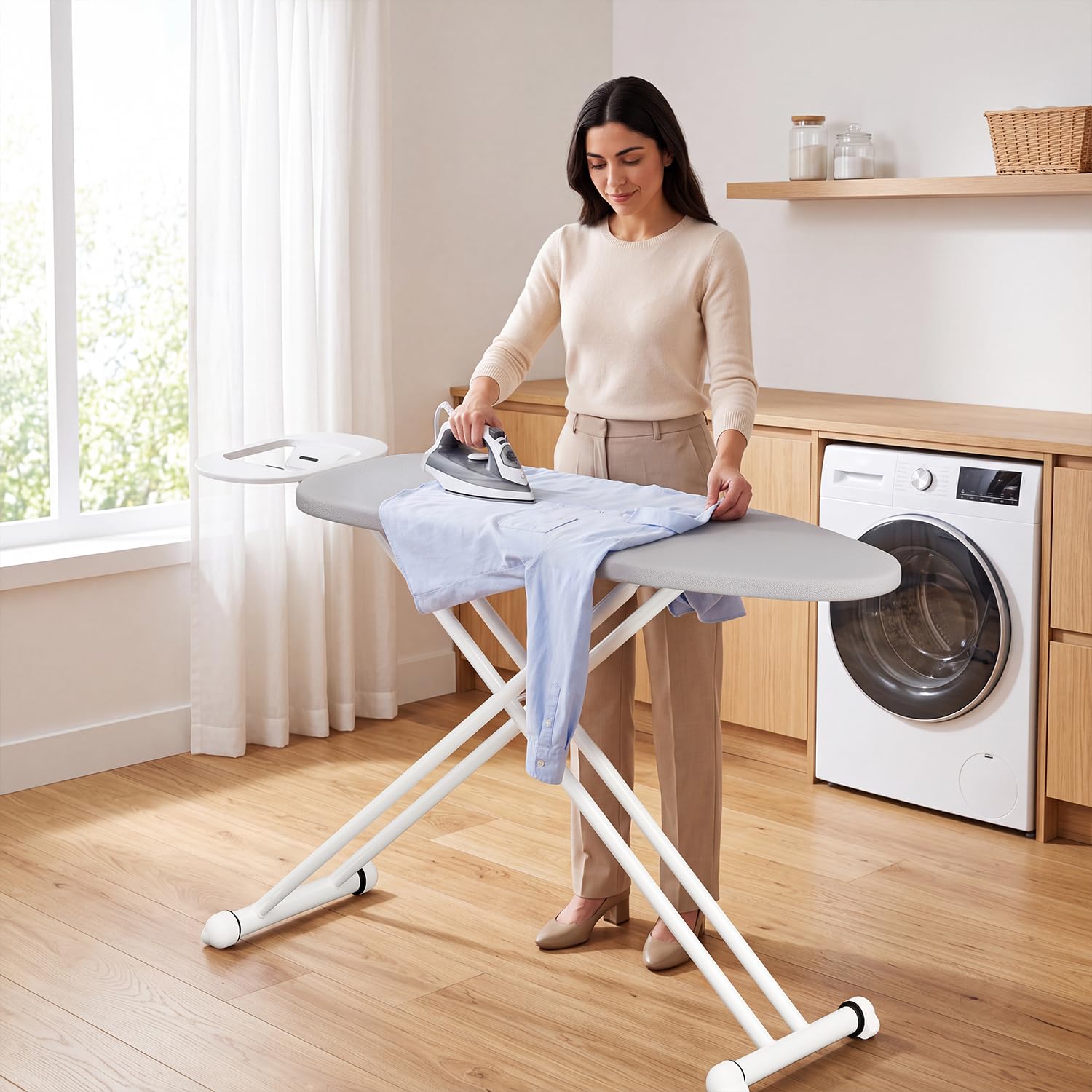 Lifelong Foldable Ironing Board with Silver Heat-Resistant Cover|Heavy-Duty & Sturdy Iron Board with Iron Stand|Adjustable Height, Non-Slip Legs,Portable & Space Saving Design for Easy Ironing at Home-image-13