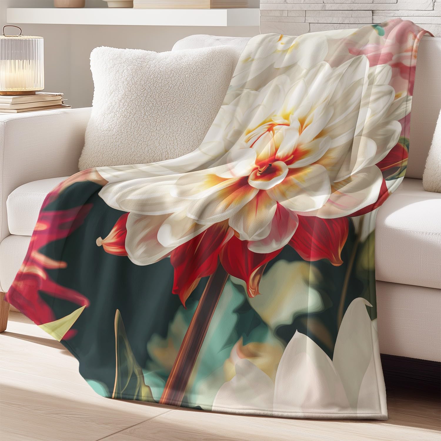 Elegancki koc flanelowy w stylu vintage, 150 cm x 180 cm, romantyczny, delikatny, luksusowy, naturalny rośliny, kwiaty, super miękki, ciepły, puszysty koc z nadrukiem, koc z mikrofibry, koc na sofę