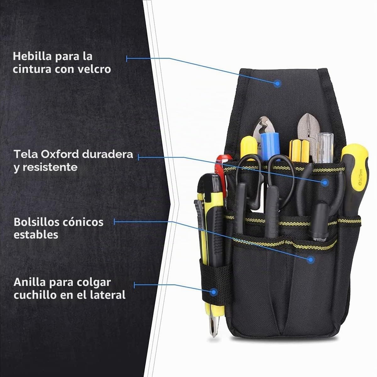 Cinturón Herramientas Electricista Bolsa Lona Ajustable Multifunción | Nailon Resistente, Compartimentos Múltiples, Organizador Cintura, para Reparación, Uso Diario