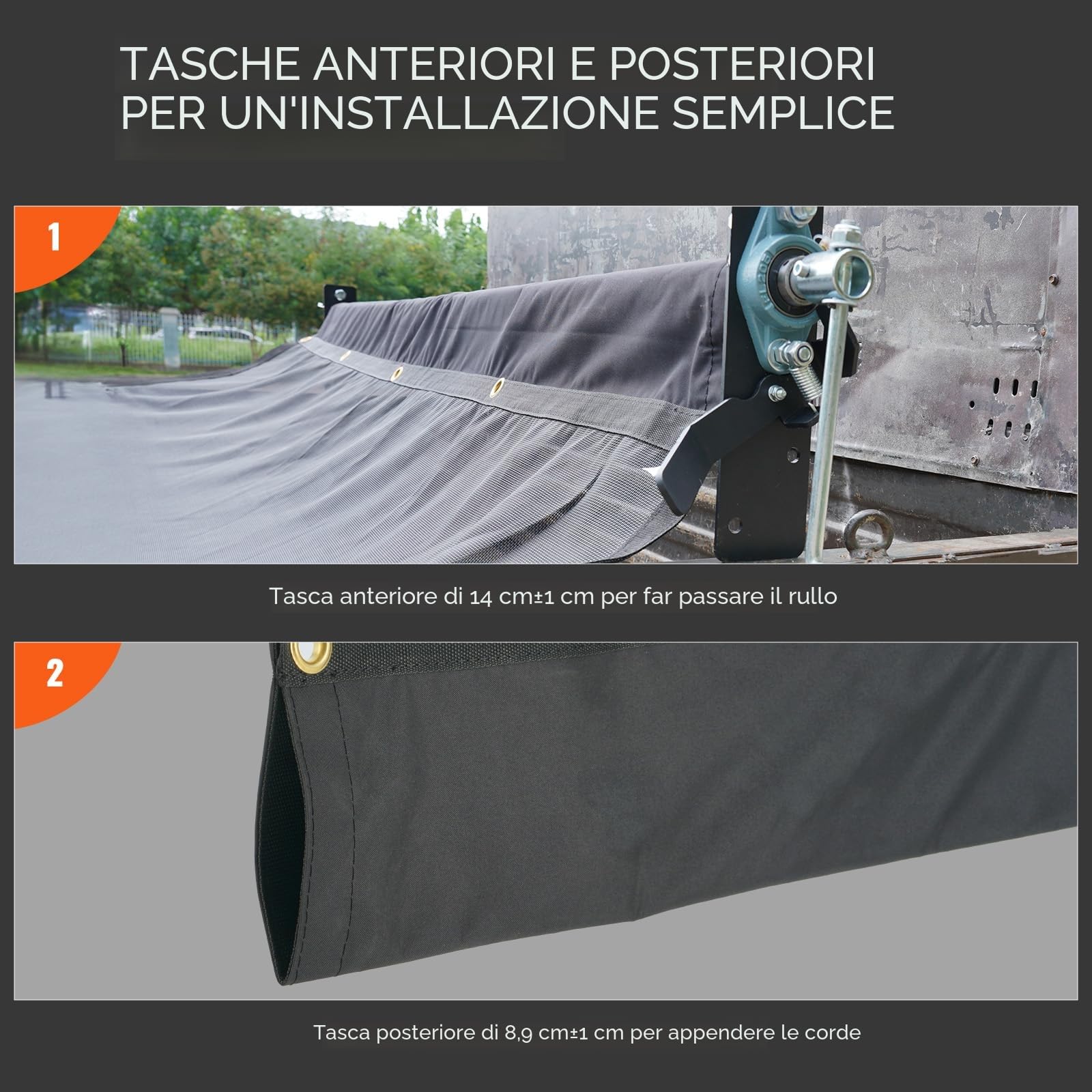 VEVOR Telo in Rete per Autocarro con Cassone Ribaltabile, 7 x 18 Piedi, Copertura Nera Resistente Rivestita in PVC con Doppia Tasca da 5,5" 18 Once, Occhielli in Ottone, Fettuccia Doppia Cucitura