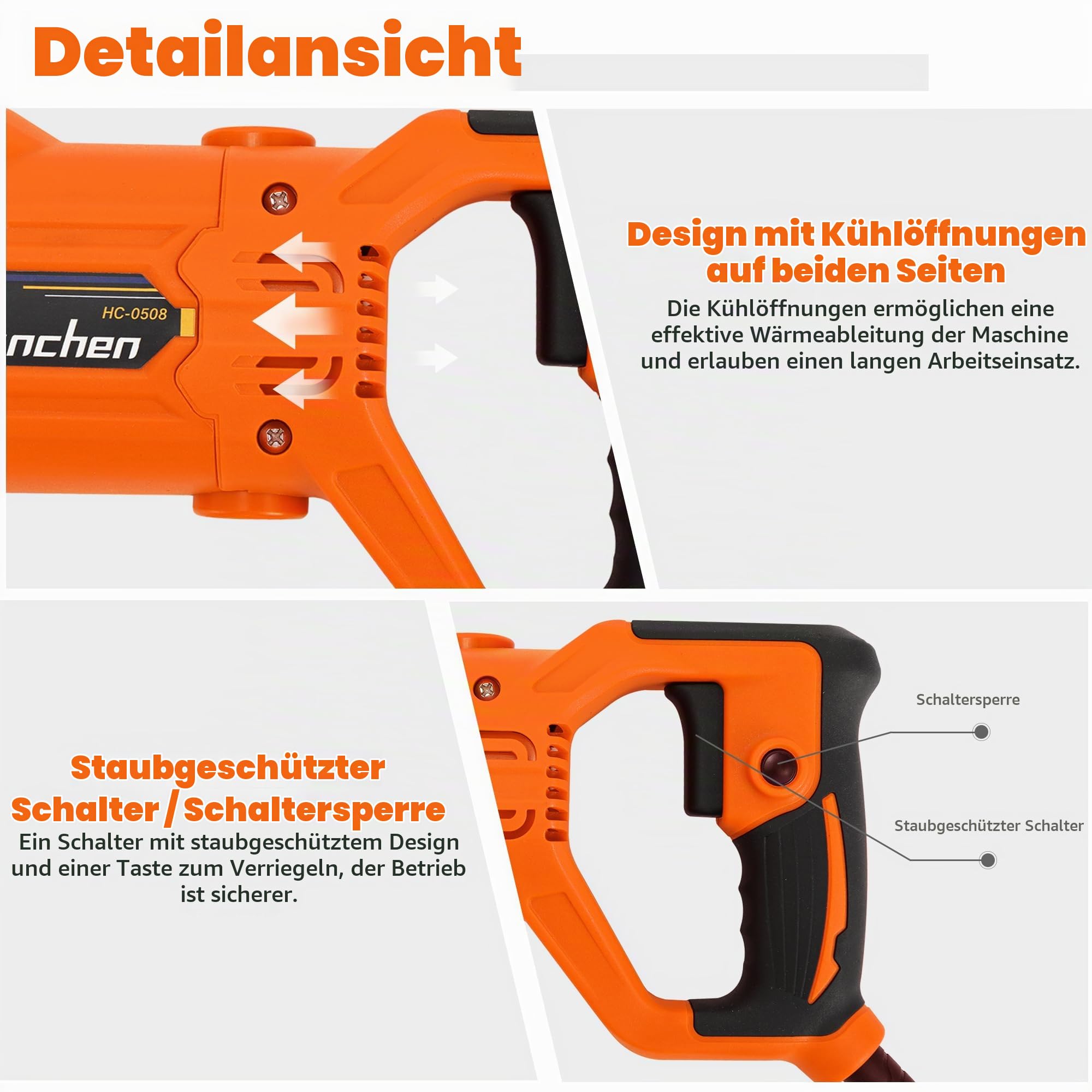 Hanchen Elektrischer Betonrüttler 1280W Flaschenrüttler Profi Industiraler Betonvibrator zum Einführen in nassen Beton | 1,5m Schlauch, Φ 35mm