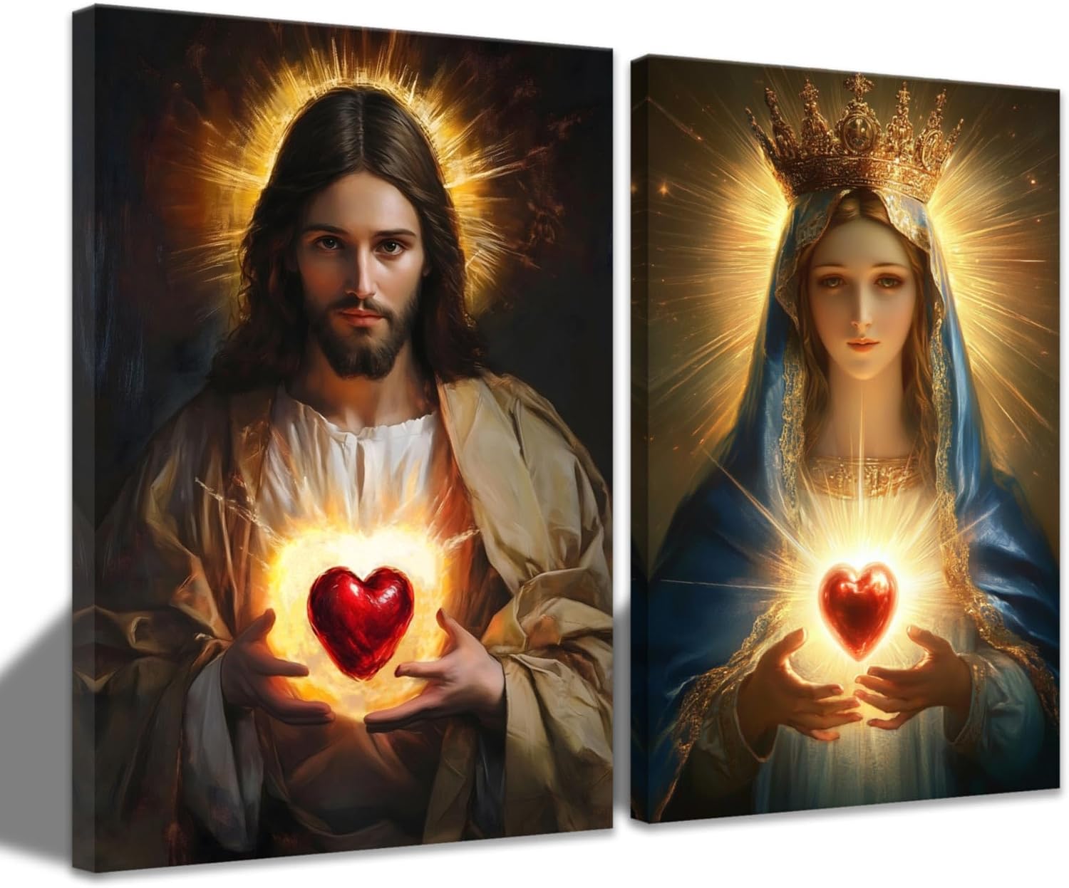 CCWACPP Virgin Mary and Jesus Wall Art Sacred Heart Catholic Pictures ...