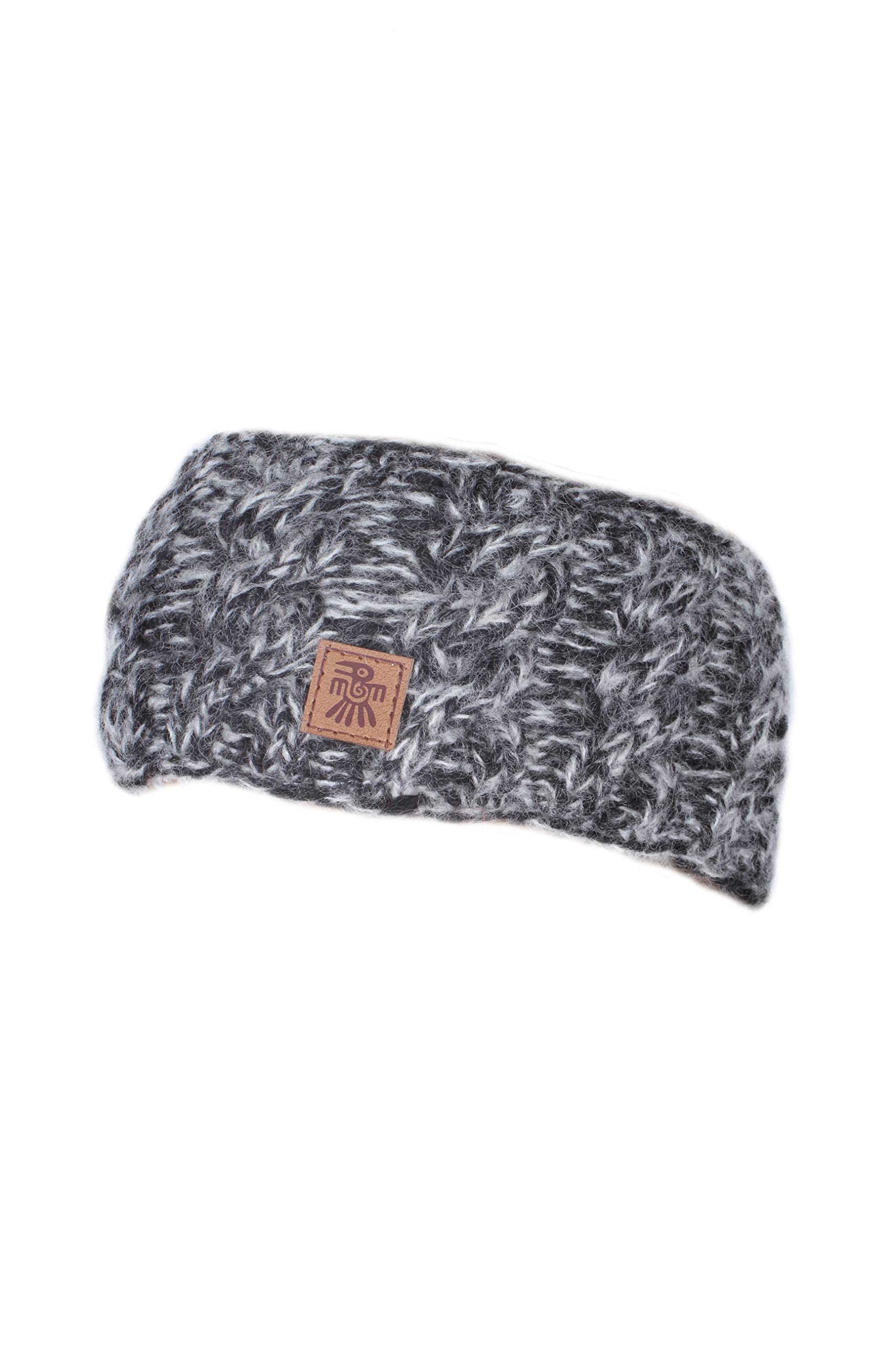 Pachamama Women Wool/Mohair Ear Warmer Headband Fleece Lined Handknitted Flecked Knit One-Size Handmade Fair Trade (Charcoal)