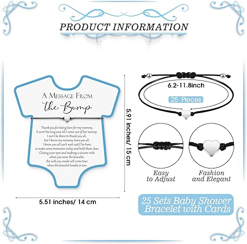 Miniatura 2 de Henoyso Juego de 25 pulseras ajustables para baby shower, tarjetas de corazón, regalo de fiesta para baby shower, regalos de revelación de género