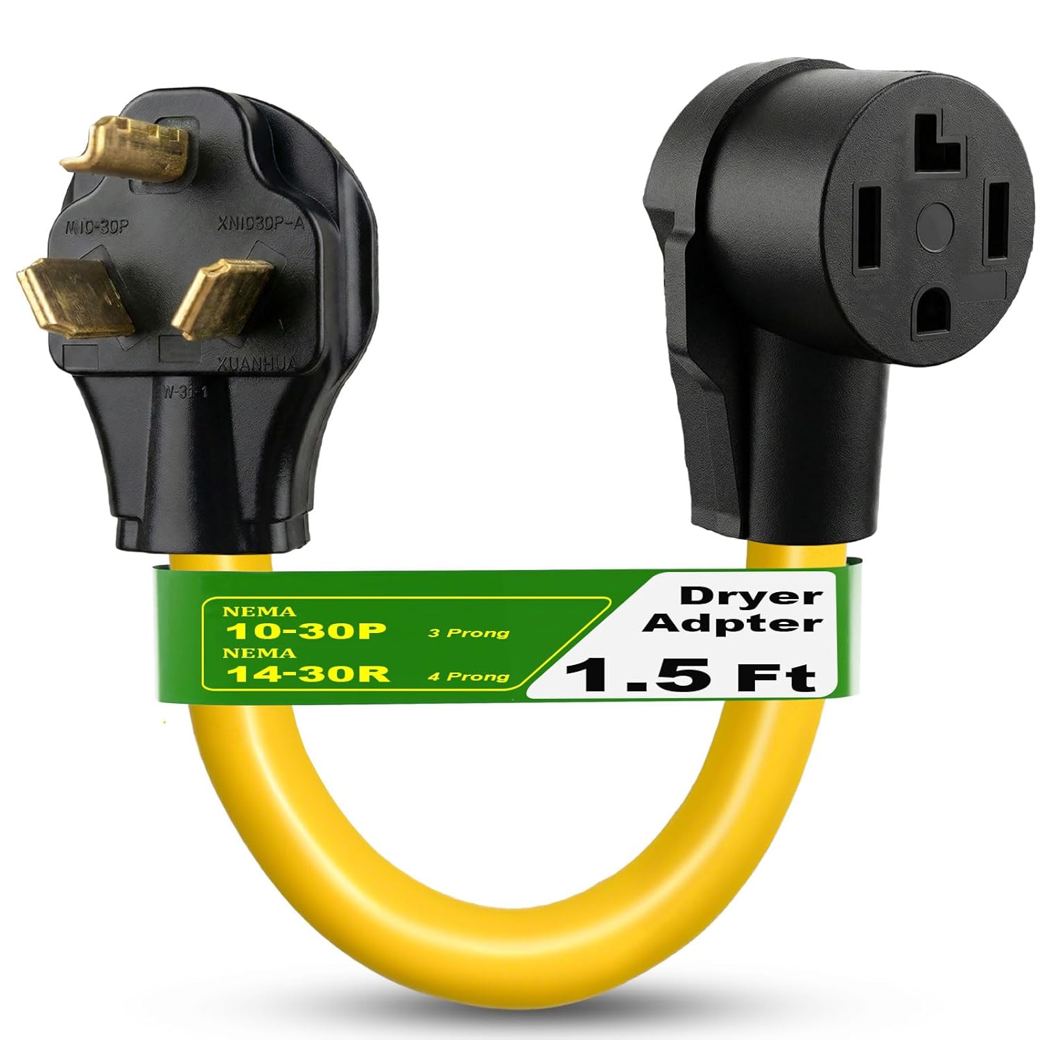 Upgraded NEMA 10-30P to 14-30R Dryer Plug Adapter, 4 Prong to 3 Prong Dryer Adapter, 3Connects Newer Electric Dryer to Older House Outlet, 30 Amp Dryer Plug Converter Adapter (1.5FT, ETL Listed)