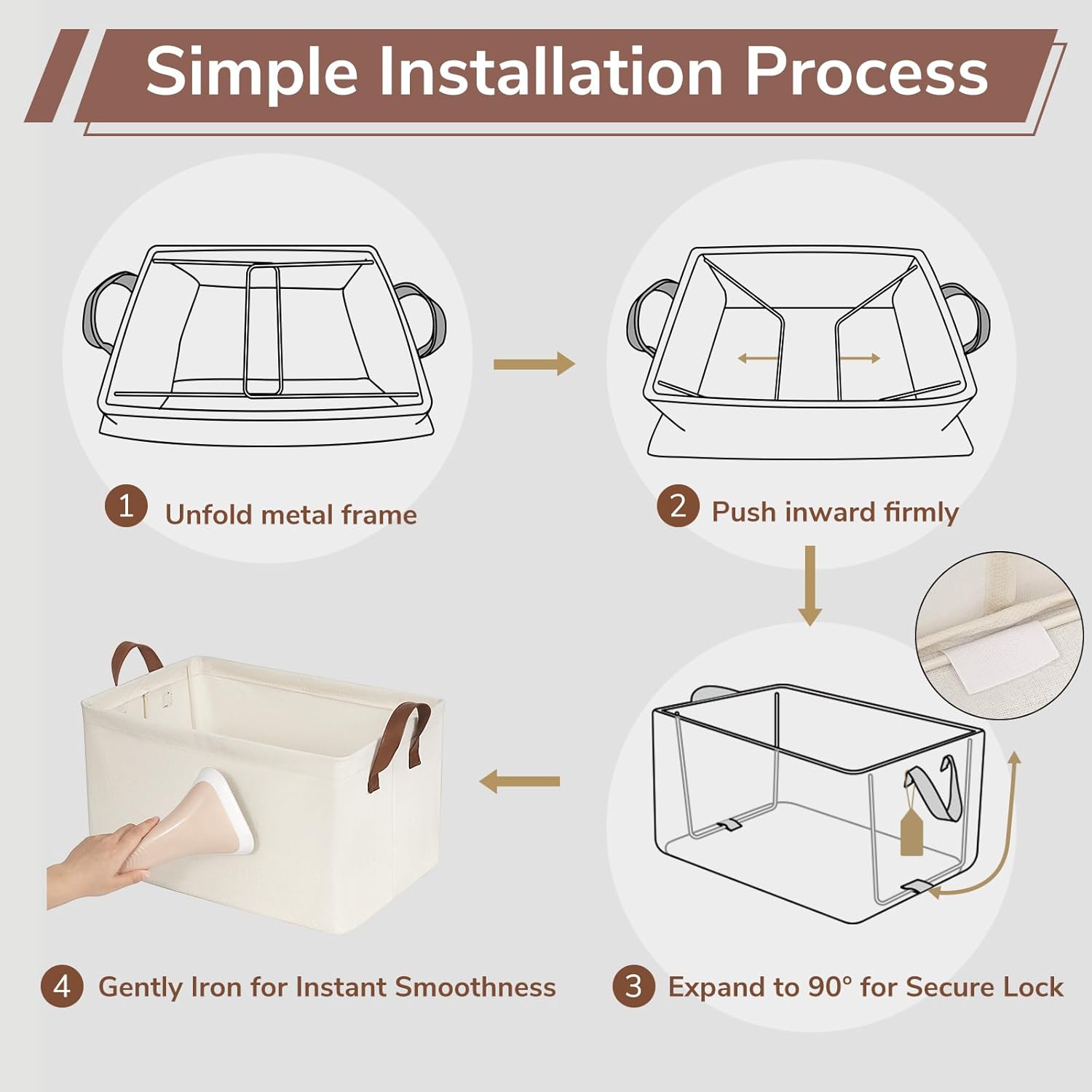 CHICVITA 4 Pack Large Storage Baskets for Shelves, Collapsible Closet Organizer Bins with Metal Frame, Fabric Storage Bins for Clothes Towels Organization, 16.8" x 11" x 9.8", Beige