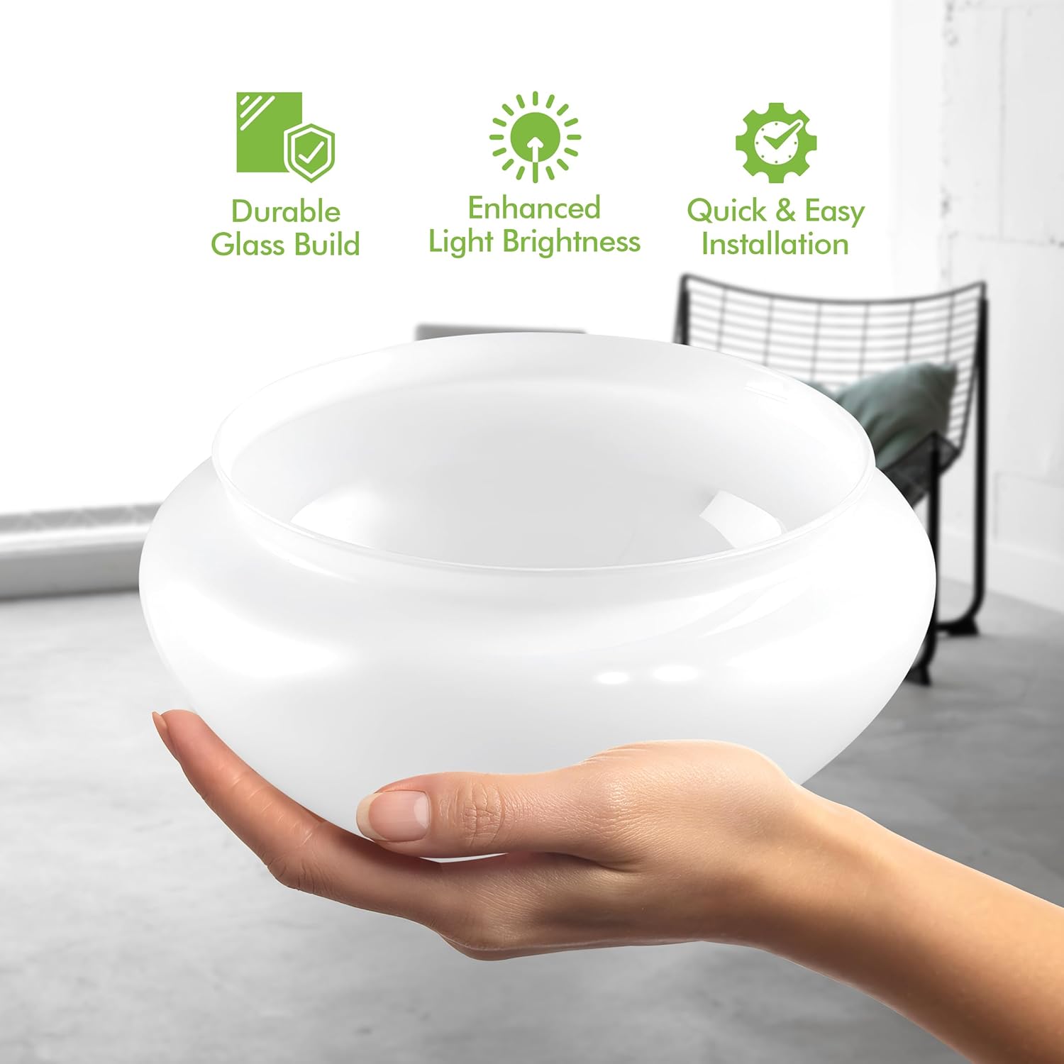 KOR Mushroom Glass Shade Replacement for Ceiling Light Fixtures, 8 Inch Fitter Glass Light Shade, White Interior, Smooth Curved Edge, Durable Glass Cover