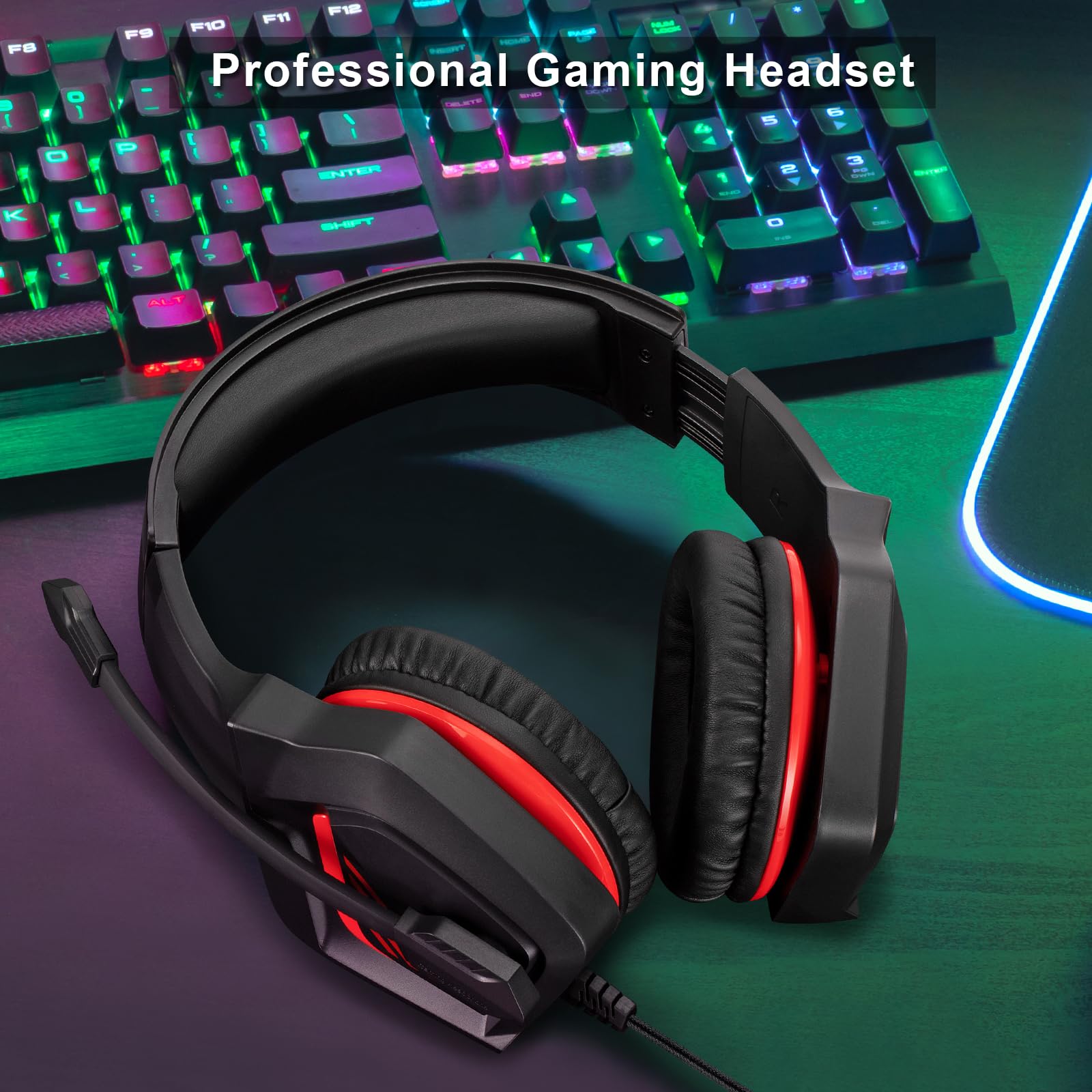 Auriculares estéreo con cable para juegos para PS4, PS5, nuevo controlador Xbox One, PSP, PC, laptop, tablet, auriculares sobre la oreja con puerto de 3.5 mm con micrófono, envolvente de