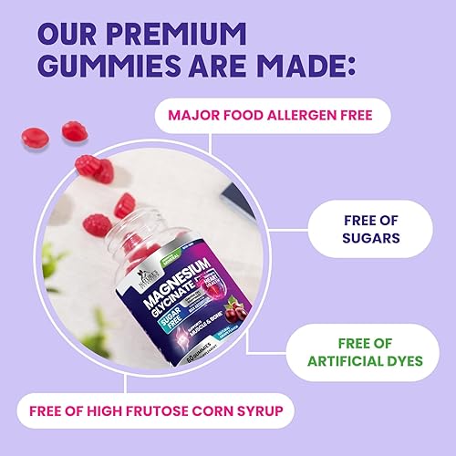 Miniatura 7 de Gomitas de suplemento de glicinato de magnesio  Suplemento de magnesio con músculo óseo corazón salud y apoyo para dormir  Suave con el estómago y