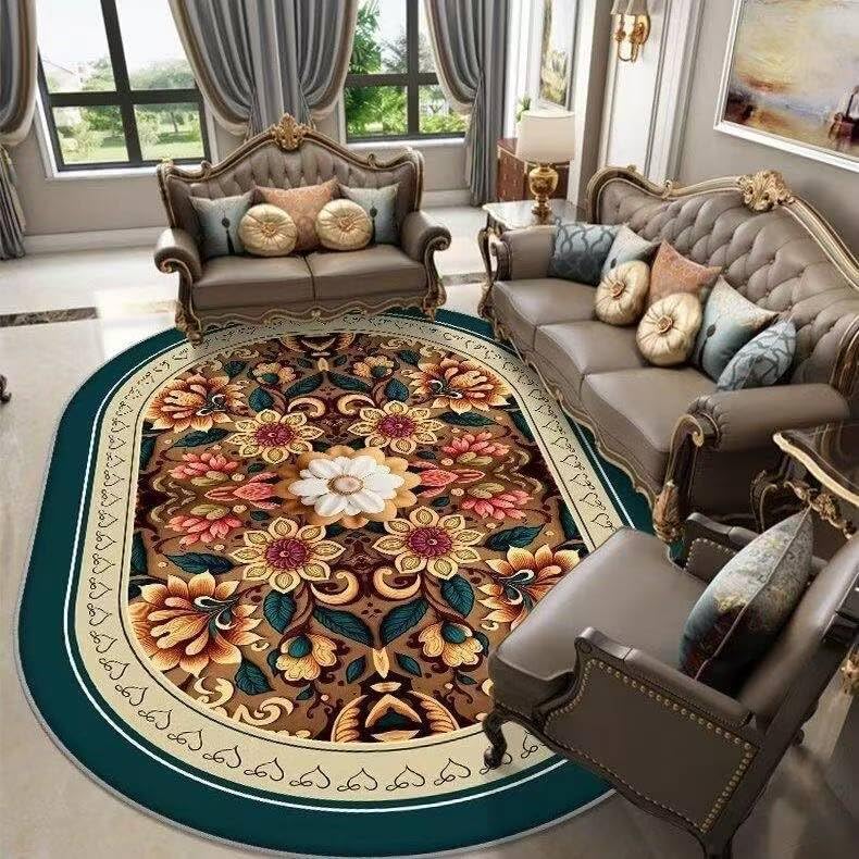 Alfombra ovalada dormitorio para suelos fríos estilo retro verde 1
