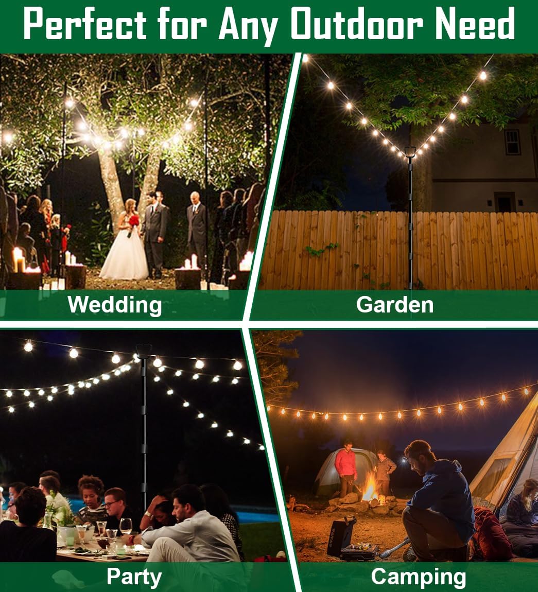 10Ft String Light Poles for Outside - 2 Pack Adjustable Metal Poles for Outdoor String Lights, Rustproof & Sturdy Light Stand Posts for Patio, Backyard, Deck, Garden, Party Decorations