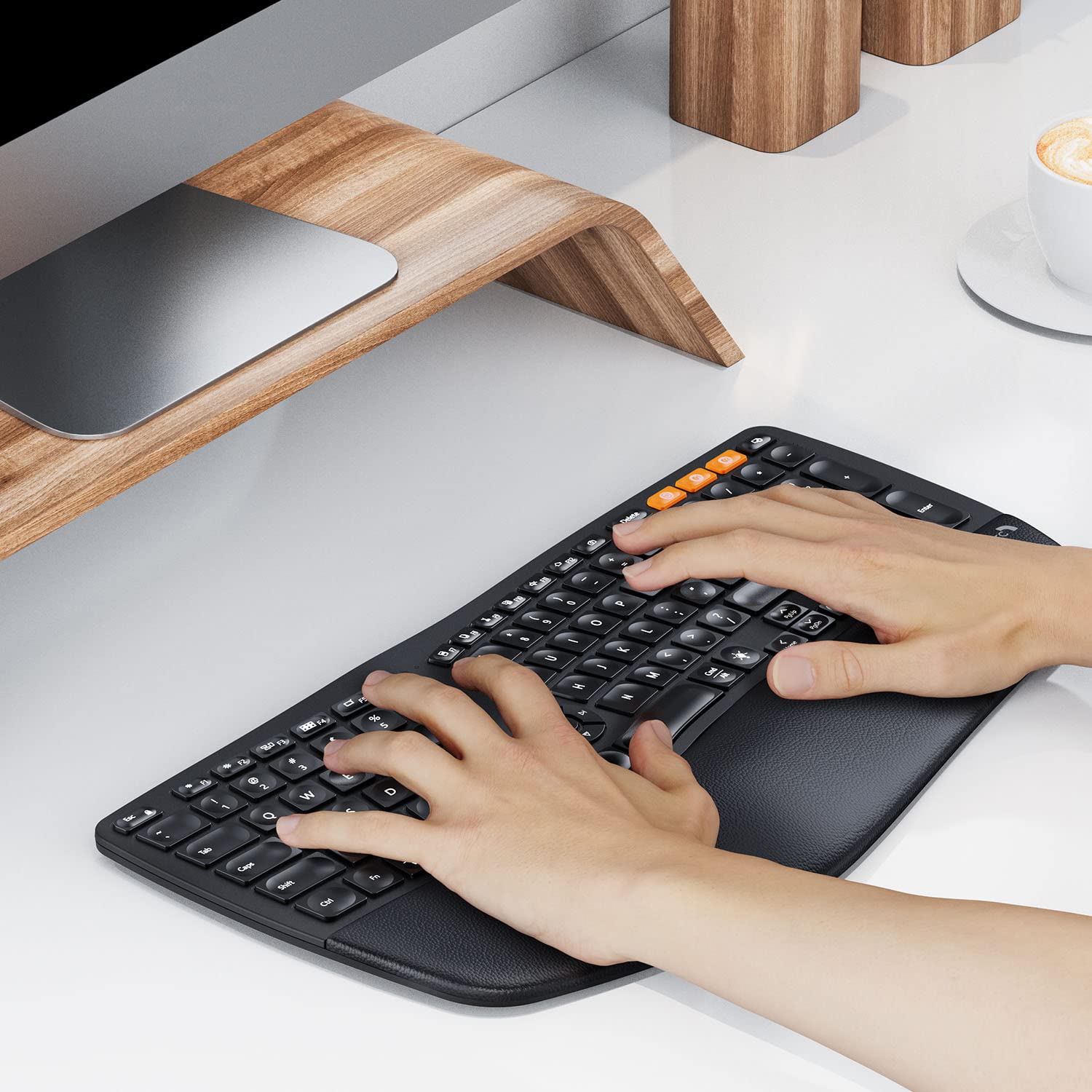 ProtoArc Backlit Wireless Ergonomic Keyboard, EK01 Bluetooth Ergo Split Keyboard with Wrist Rest, Natural Typing, Multi-Device, Rechargeable, Windows/Mac/Android