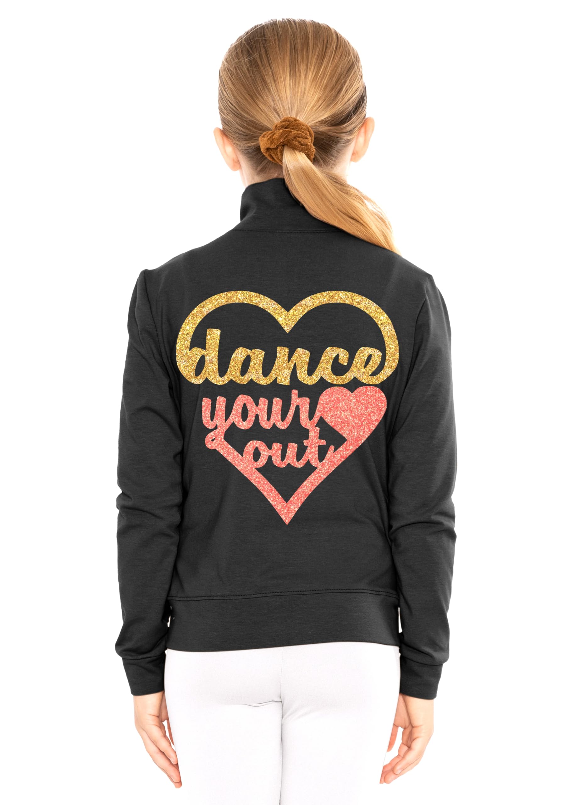 STRETCH IS COMFORT Sparkle Dance Warm Up Jacket for Girls and Women | Glitter Performance Studio Competition Zip Layer