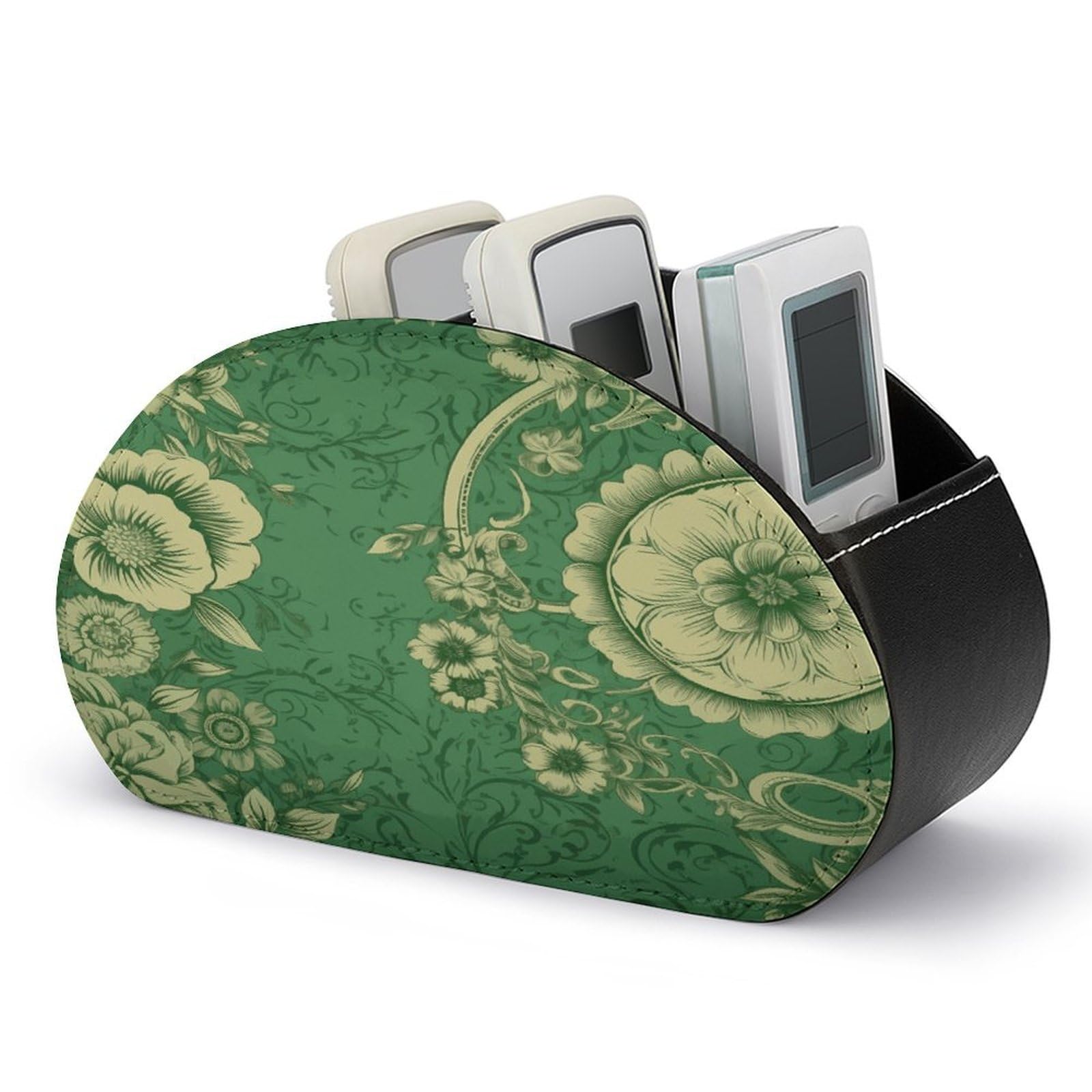 Btcowzrv Style Green Vintage Floral Remote Control Holder With 5 Compartments