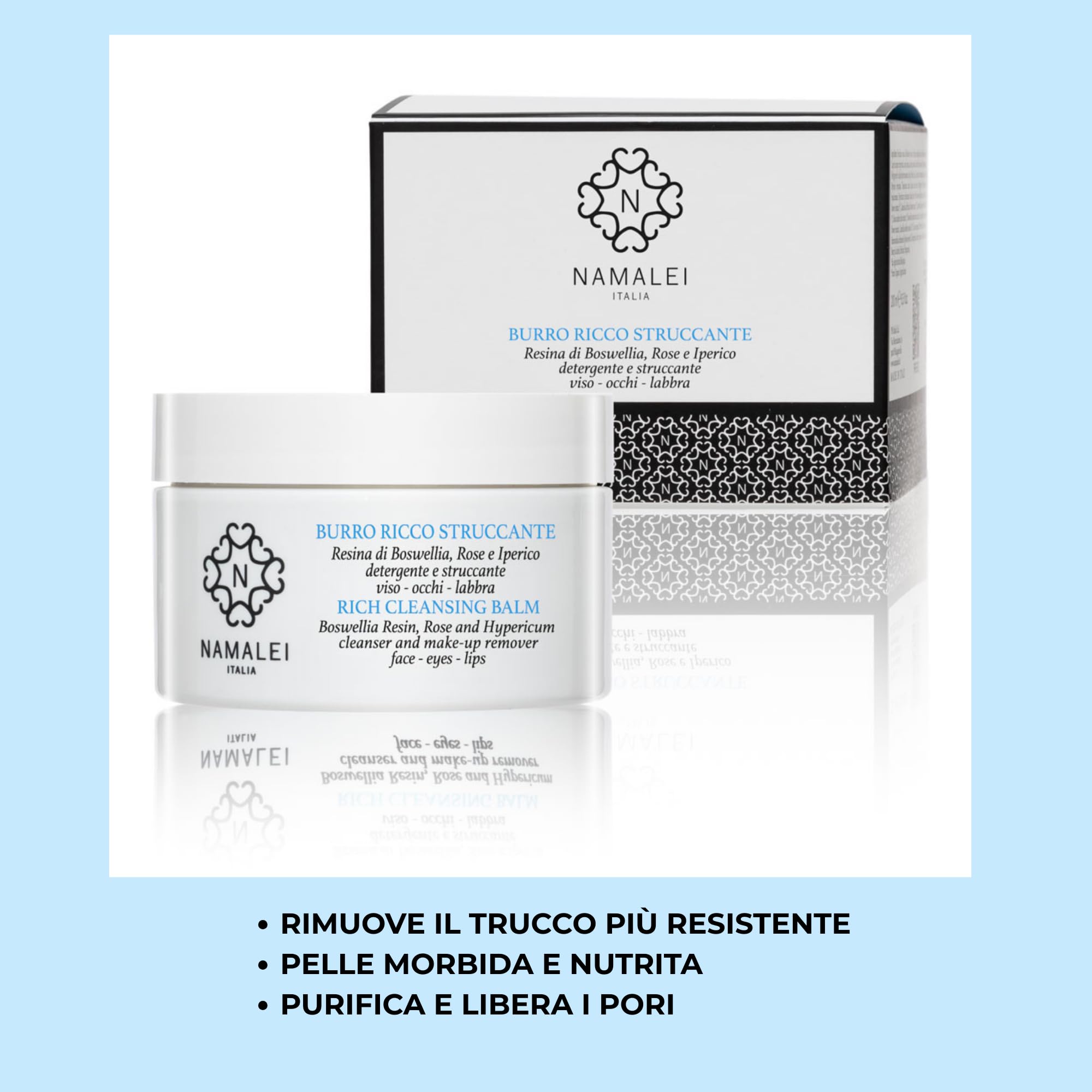 Burro Ricco Struccante Resina di Boswellia, Iperico e Rose, Detergente Viso Occhi e Labbra, 200 ML