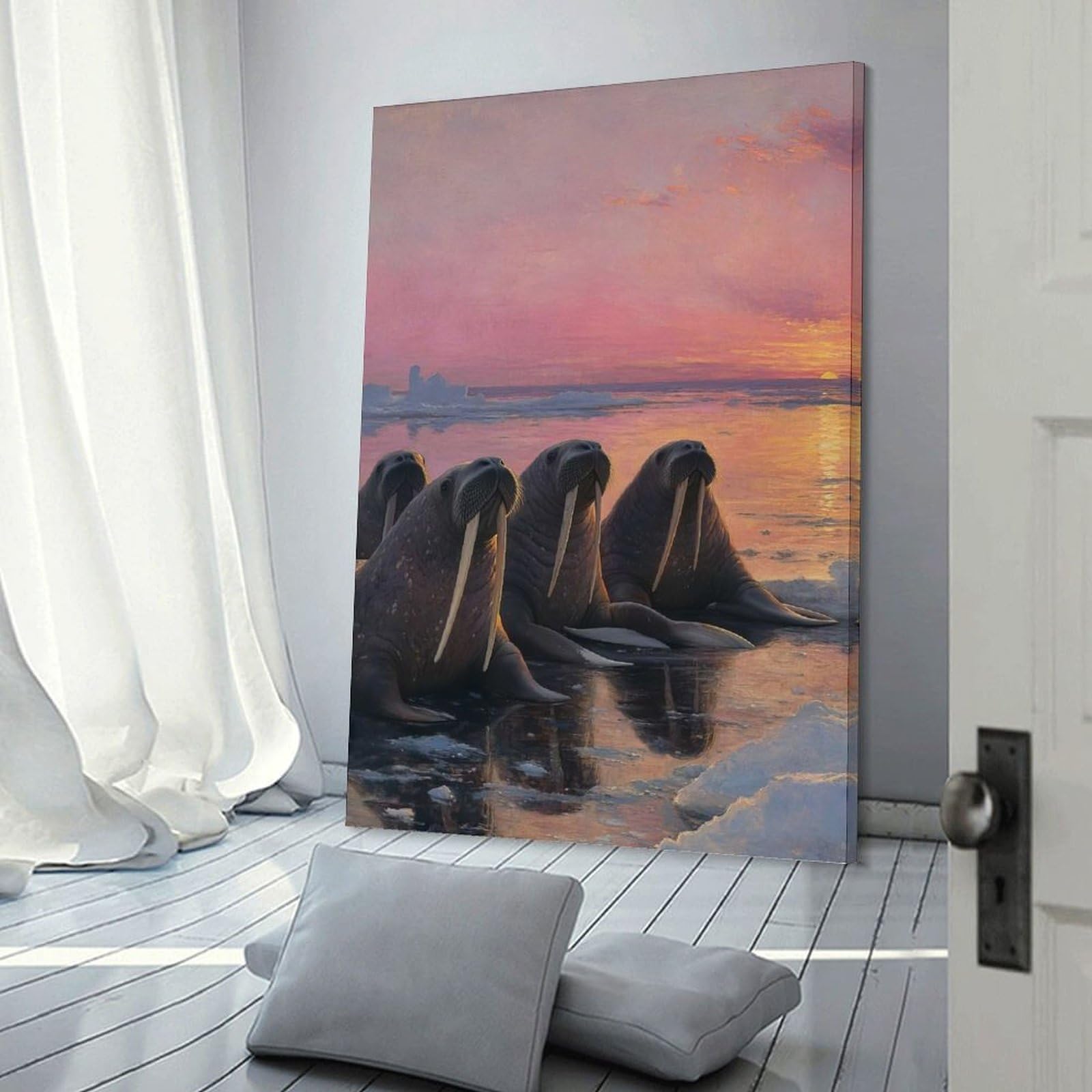 Junmoney Walruses at Sunset Decorative Wall Artwork 20x30inch(50x75cm), for Corridors, Hallways Or Apartment Entries, Home Artwork for First Impressions