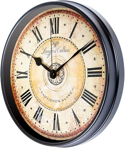 Miniatura 3 de Justup Reloj de pared de metal negro de 12 pulgadas, estilo europeo, retro, vintage, sin tictac, silencioso, funciona con pilas, con vidrio HD,