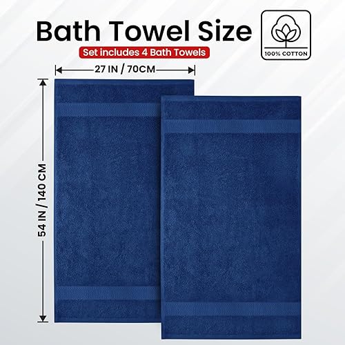 Miniatura 134 de Infinitee Xclusives Juego de 4 toallas de baño blancas de alta calidad para baño (27 x 54 pulgadas), toallas de baño 100% algodón hilado en anillo