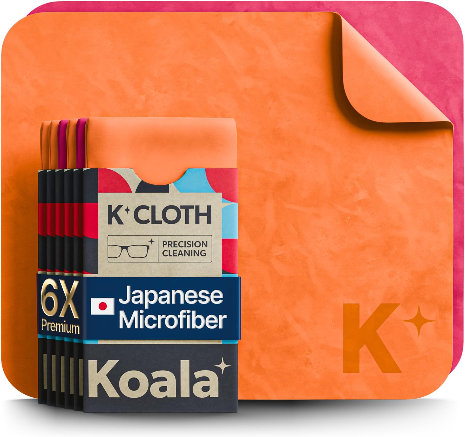 Lens Cleaning Cloth | Japanese Microfiber | Glasses Cleaning Cloths | Eyeglass Lens Cleaner | Eyeglasses, Camera Lens, VR/AR Headset, and Screen Cleaning | Pink & Orange (Pack of 6)