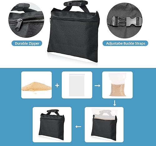 Miniatura 3 de Sacos de arena 4 paquetes con 4 bolsas de polietileno, bolsas de arena resistentes, bolsas de arena para peso con cremallera y correas de hebilla