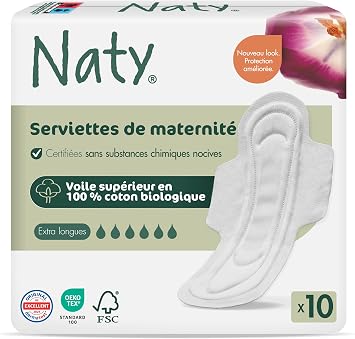 Naty Serviettes de Maternité Écologiques en Coton Bio (Lot de 10)