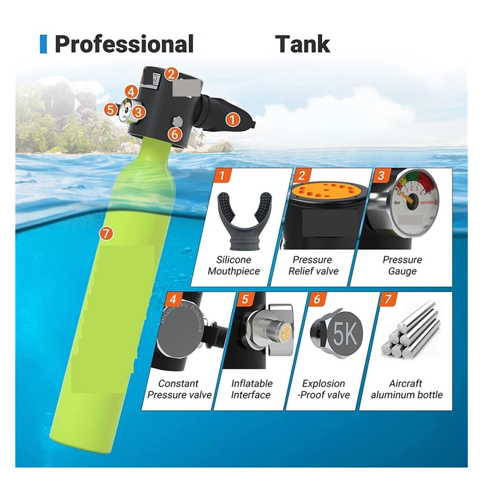Sprzęt do nurkowania 0.5L przenośny zbiornik do nurkowania, nurkowanie Snorkel Mini butla podwodna sprzęt do nurkowania profesjonalny zbiornik powietrza, sprzęt do nurkowania Korzystanie z bezpiecznie