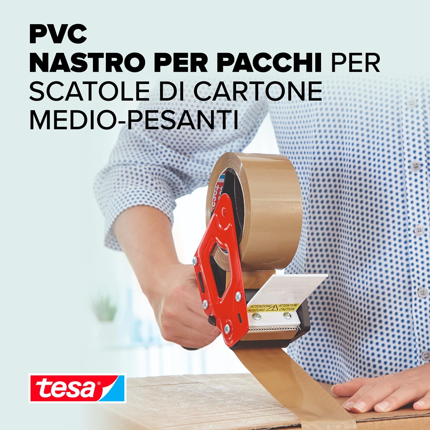 tesa Confezione da 6 nastri in PVC 4124, per imballare pacchetti e scatole, colore marrone, 6 rotoli da 66 m x 50 mm | Tesapack® 4124 Premium, conf da 6 rotoli, marrone, larghezza nastro 50 mm