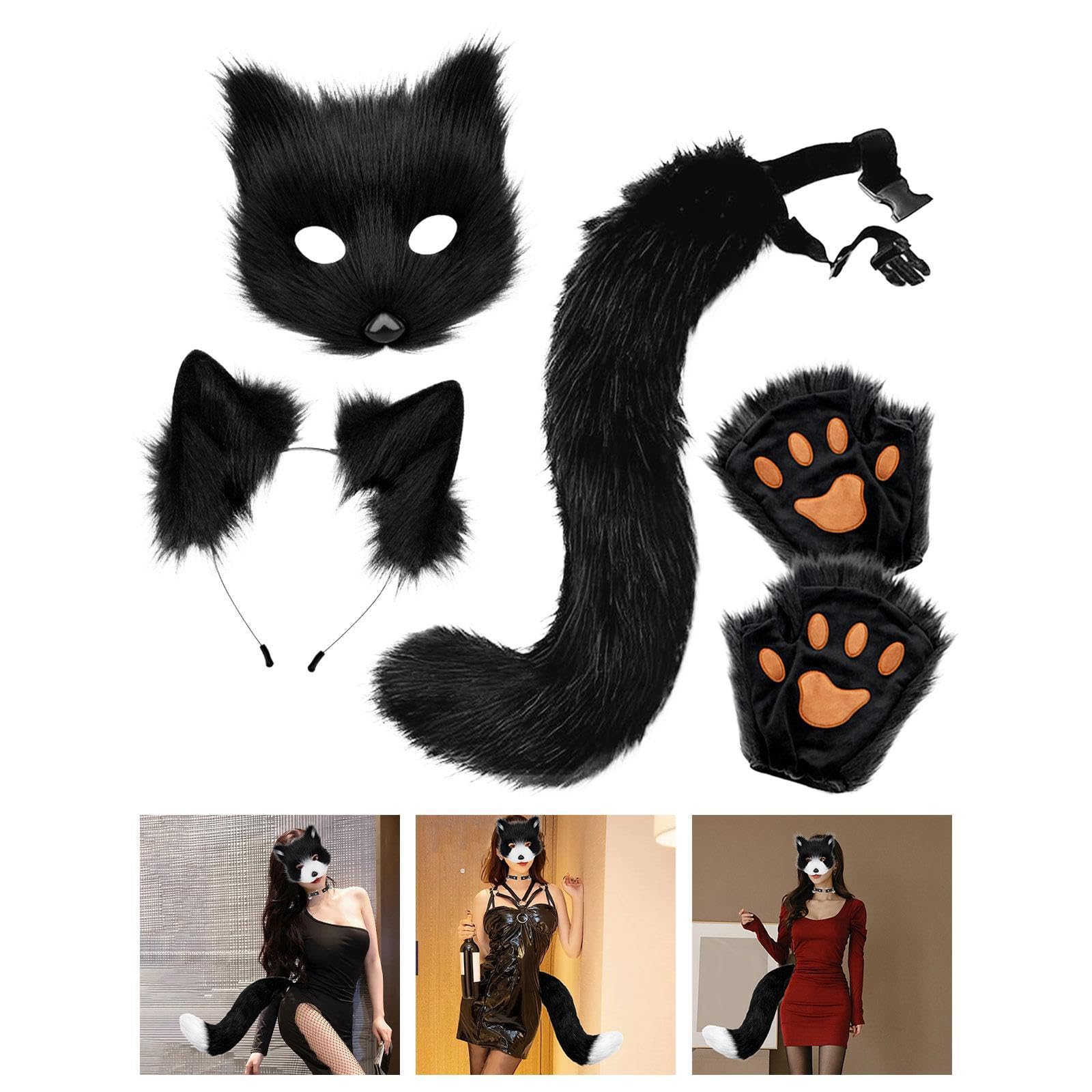 Maschera E Coda Da Therian, Bellissima Maschera Da Gatto Pelosa per Halloween, Feste, Vacanze, Compleanni