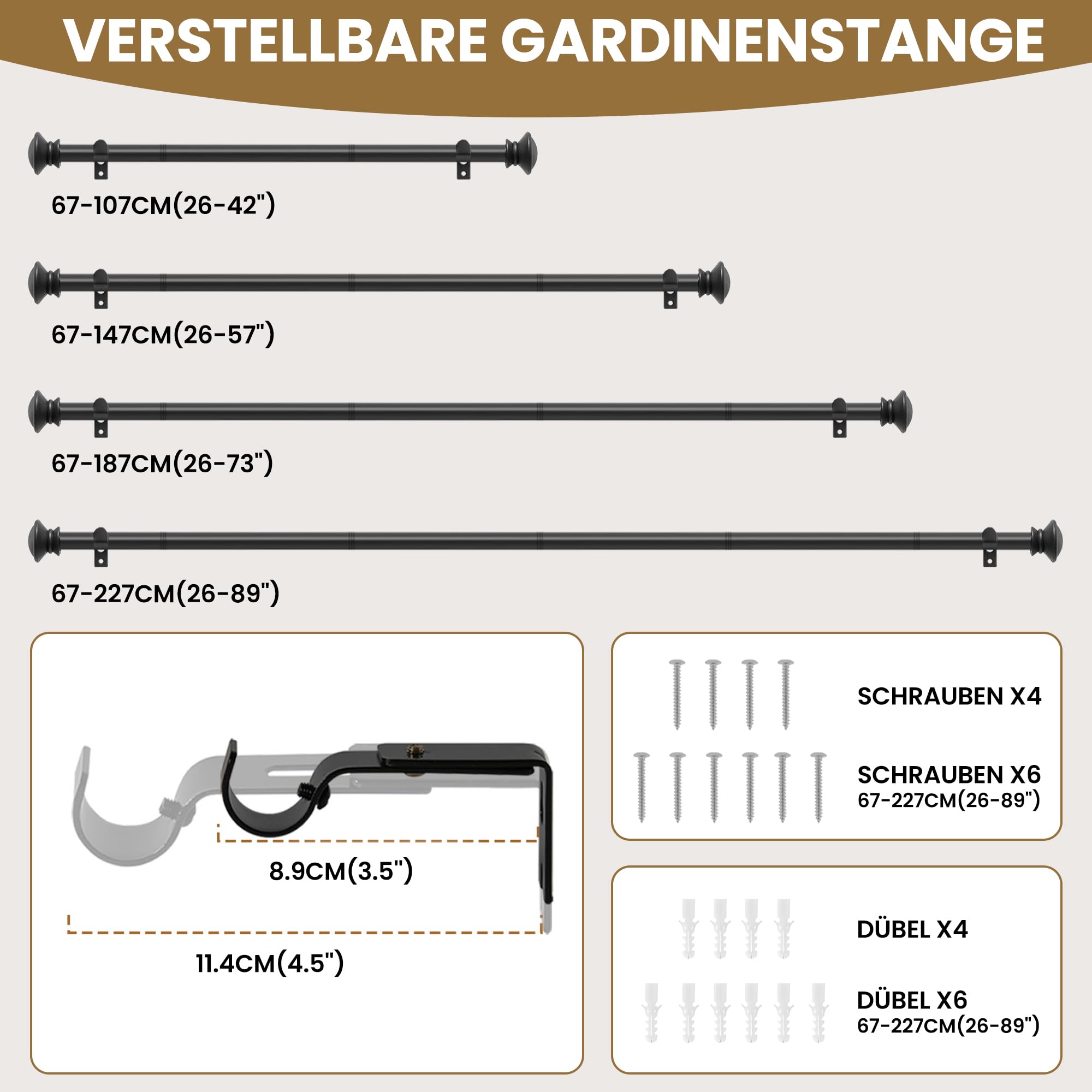 Asta Per Tende 16mm Nera Curva - Regolabile 84-203cm | Camera Balcone Ufficio - Foto 7