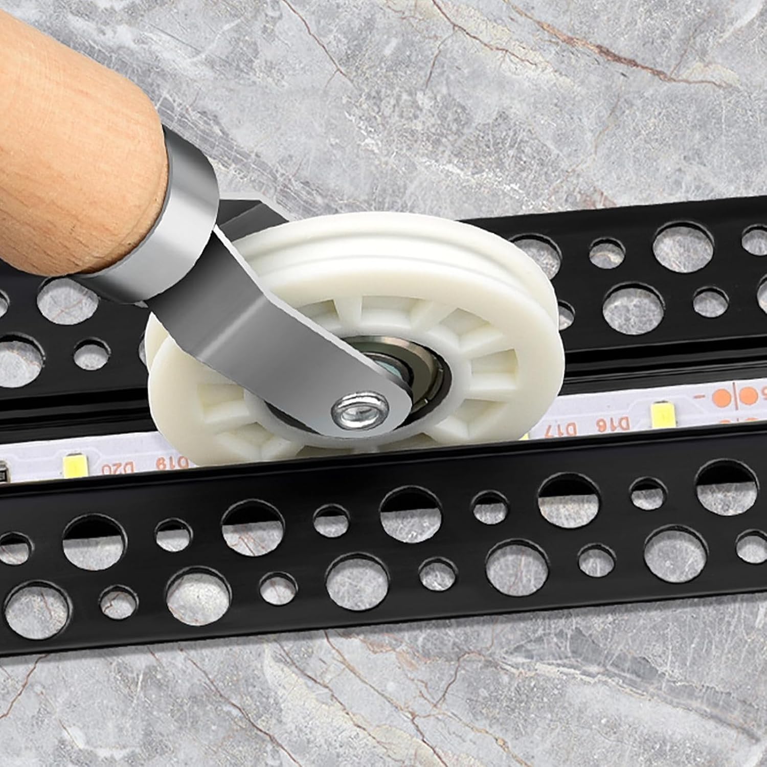 Corner Turn Roller Tool Set 3 Piece LED Light Tape Install Tools with Two, Wood Mixed Handle Combination, Cabinet Wall Adhesive Pressing Work Tape Light Applicator Roller Channel Tool Trim Wall