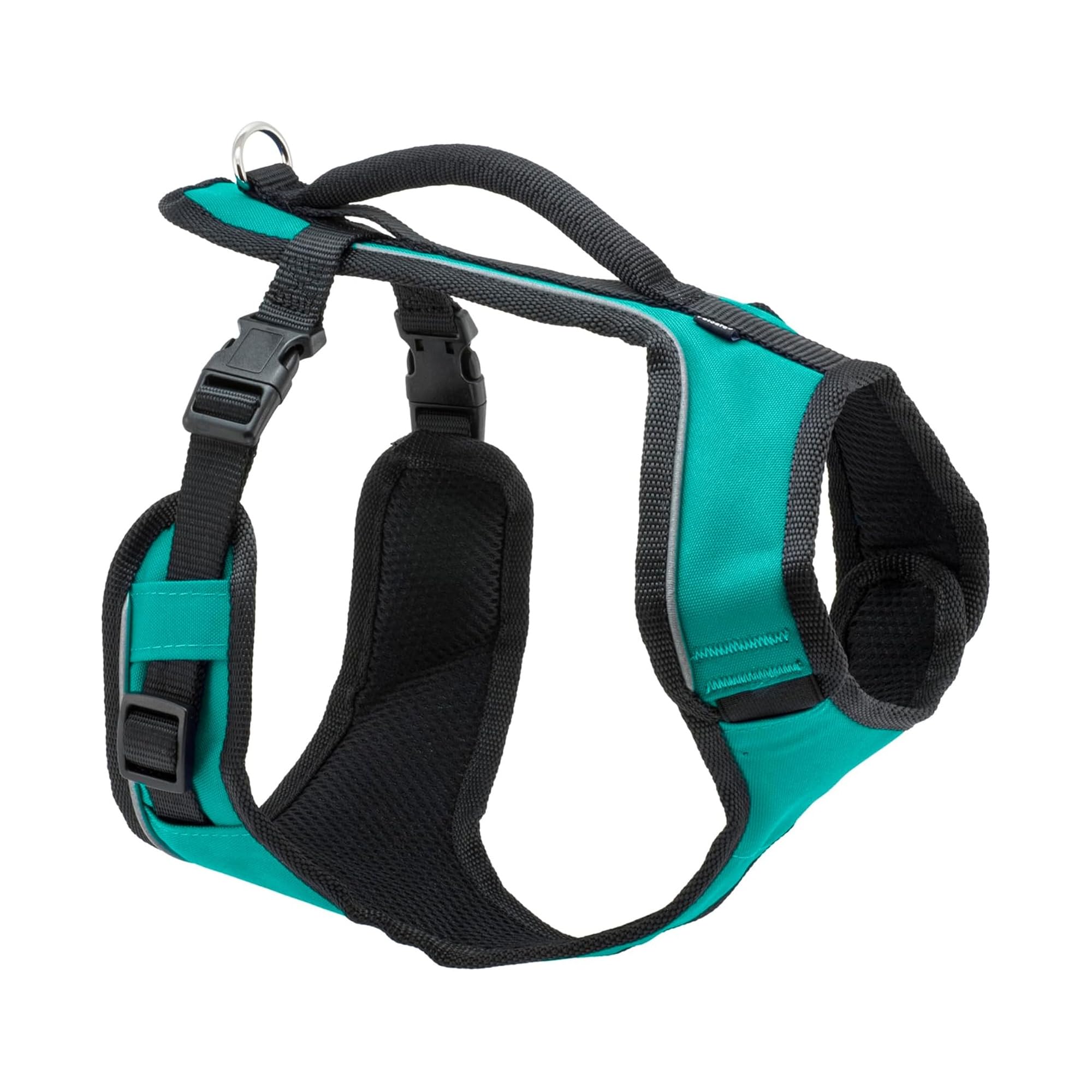 PetSafe EasySport - Arnés con correas acolchadas, totalmente ajustable, cuello elástico, ideal para perros atléticos, asa superior para control rápido, talla grande, verde azulado