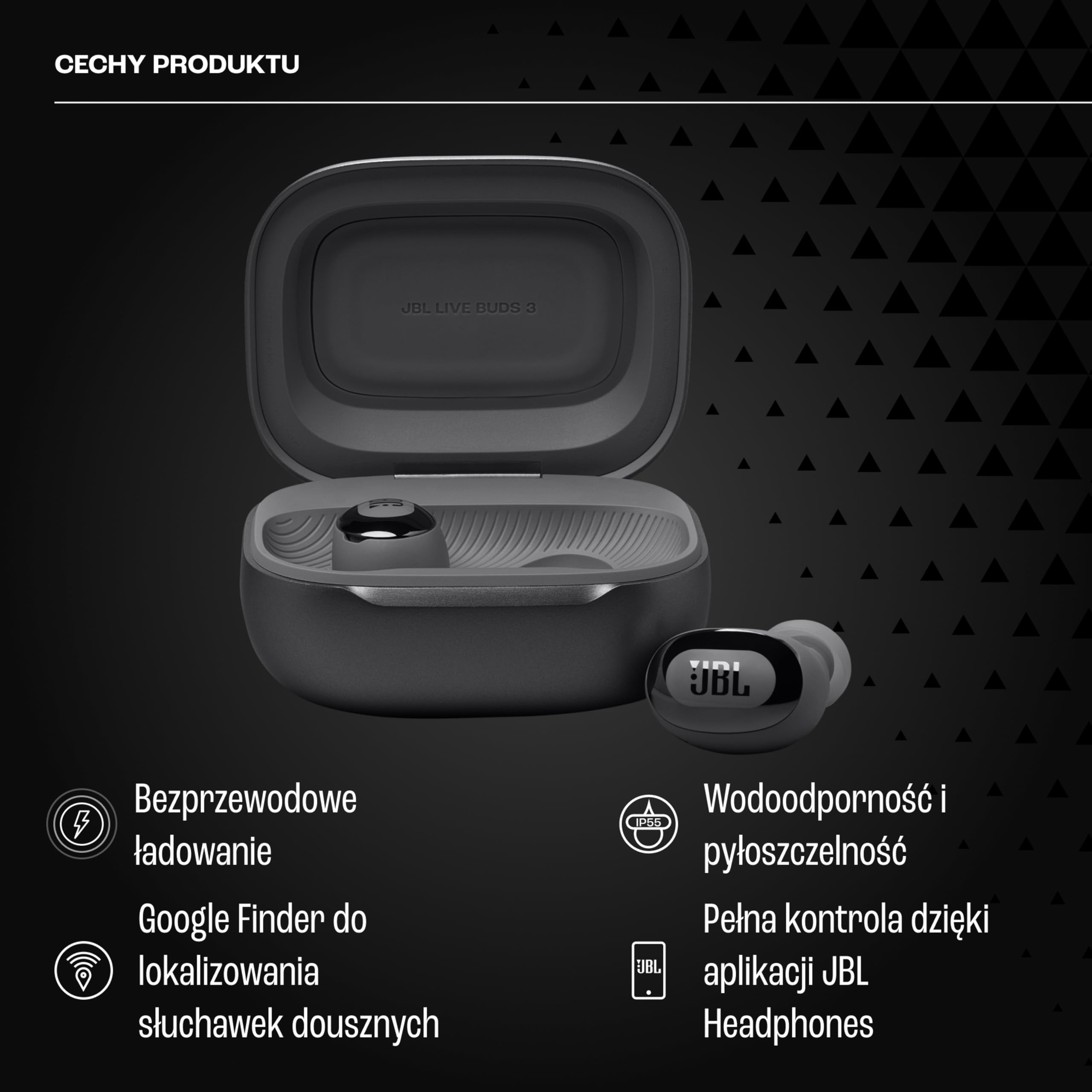 JBL Live Buds 3, Słuchawki Bezprzewodowe Douszne z Bluetooth, 40 h Pracy na Baterii, ANC i Dźwiękiem o Wysokiej Rozdzielczości, Wodoodporne IP55, Czarne