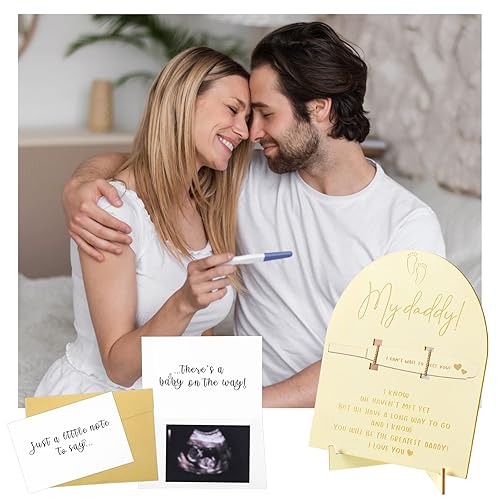 Miniatura 7 de Berlune Juego de 6 anuncios de embarazo para papá, bebé, zapatos de bebé, letrero de madera para embarazo, tarjeta de revelación, sobre sorpresa,