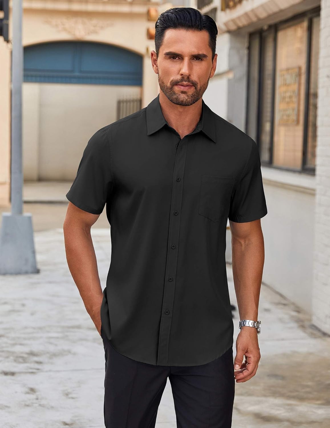 COOFANDY Men's Short Sleeve Button Down Shirts Casual Dress Shirts for Men Untucked Shirt with Pocket - Image 2