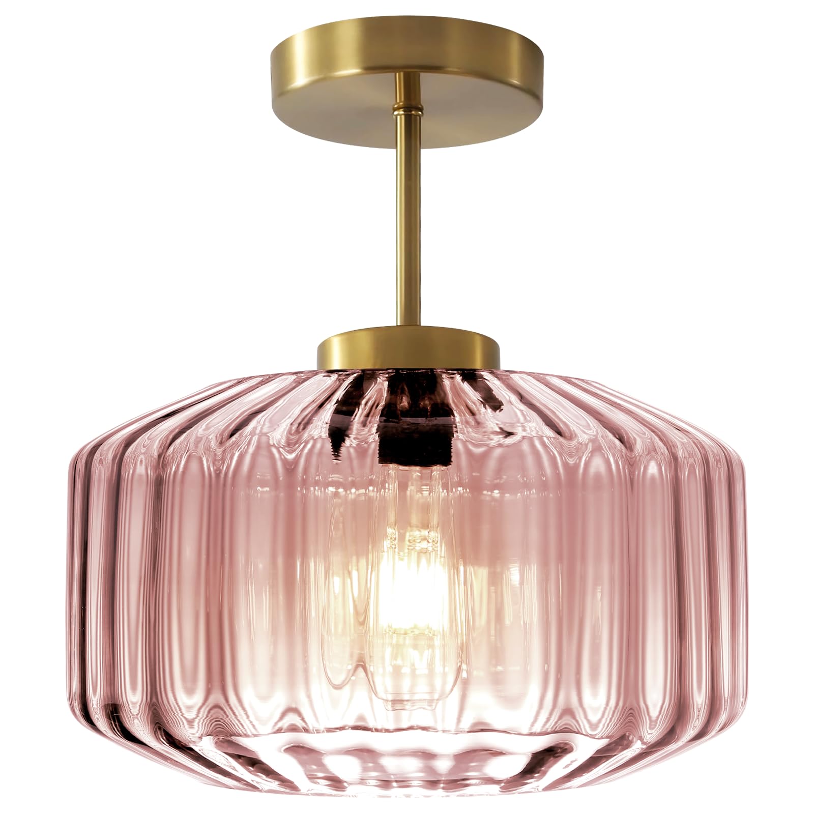 Photo 1 of Qepeety Modern Semi-Flush Mount Light Fixture Blush Pink Ceiling Lamp with Brushed Gold Base, Bedroom Light Fixture for Girls Bedroom, Nursery, Master Suite Hallway